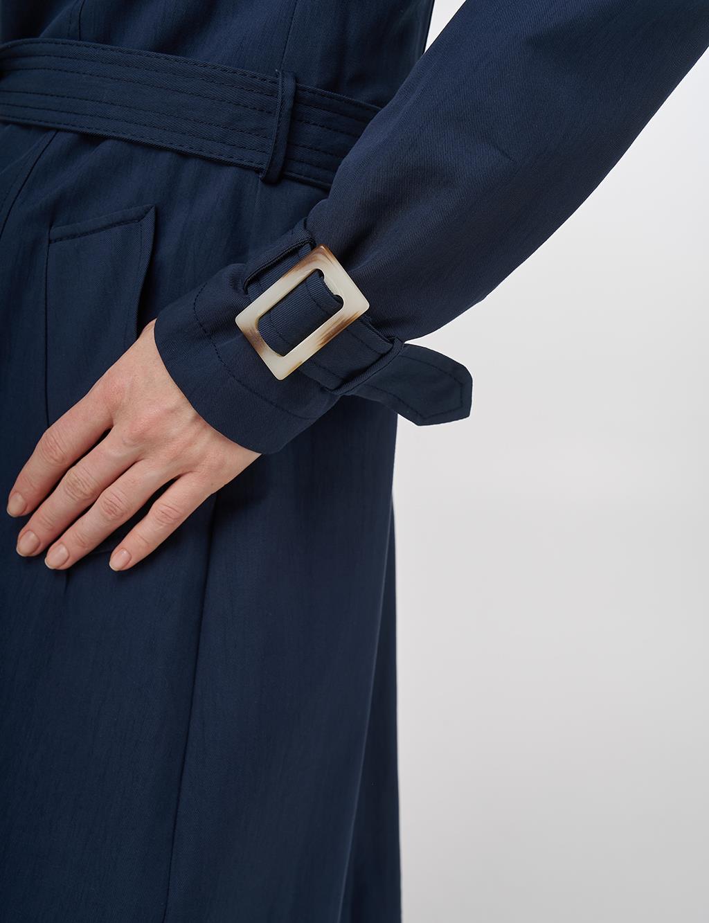 Shirt Collar Trench Coat Dark Navy Blue