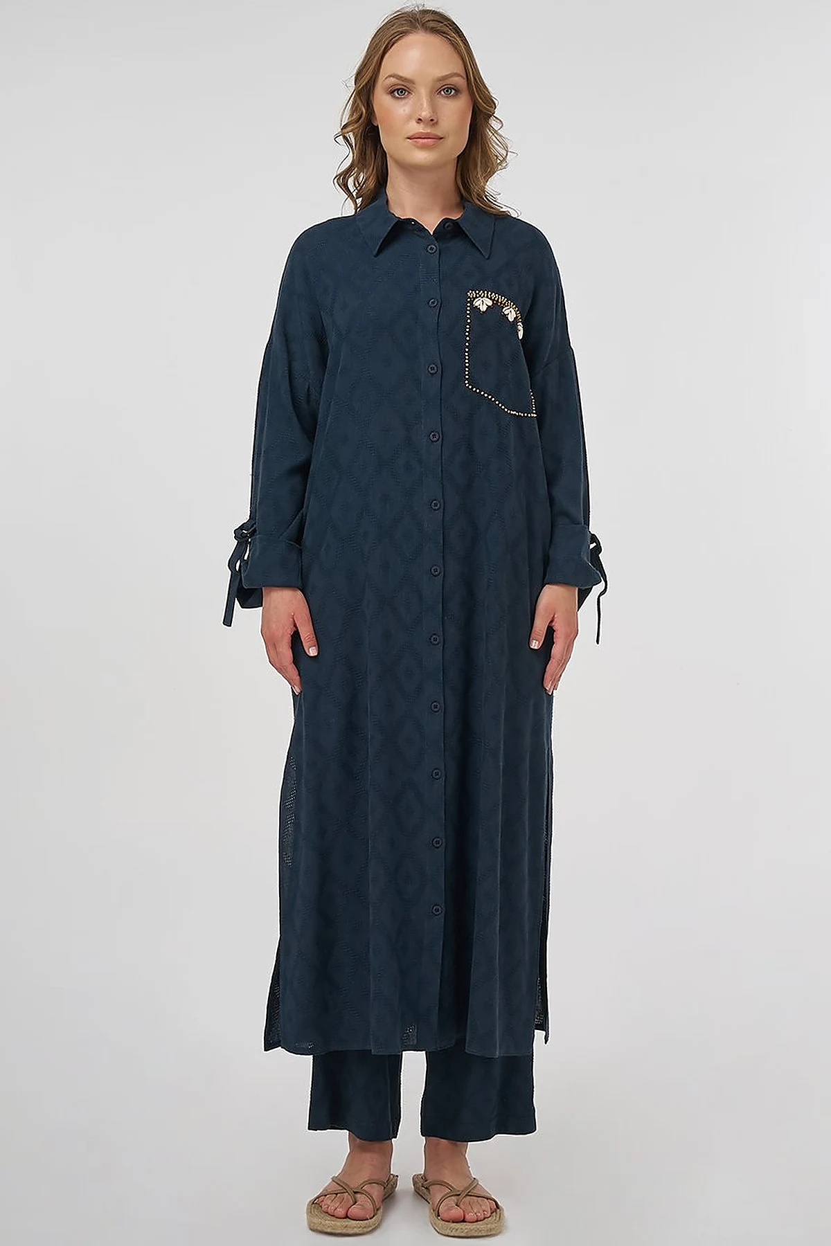 Processing Detailed Linen Viscose Tunic Navy 