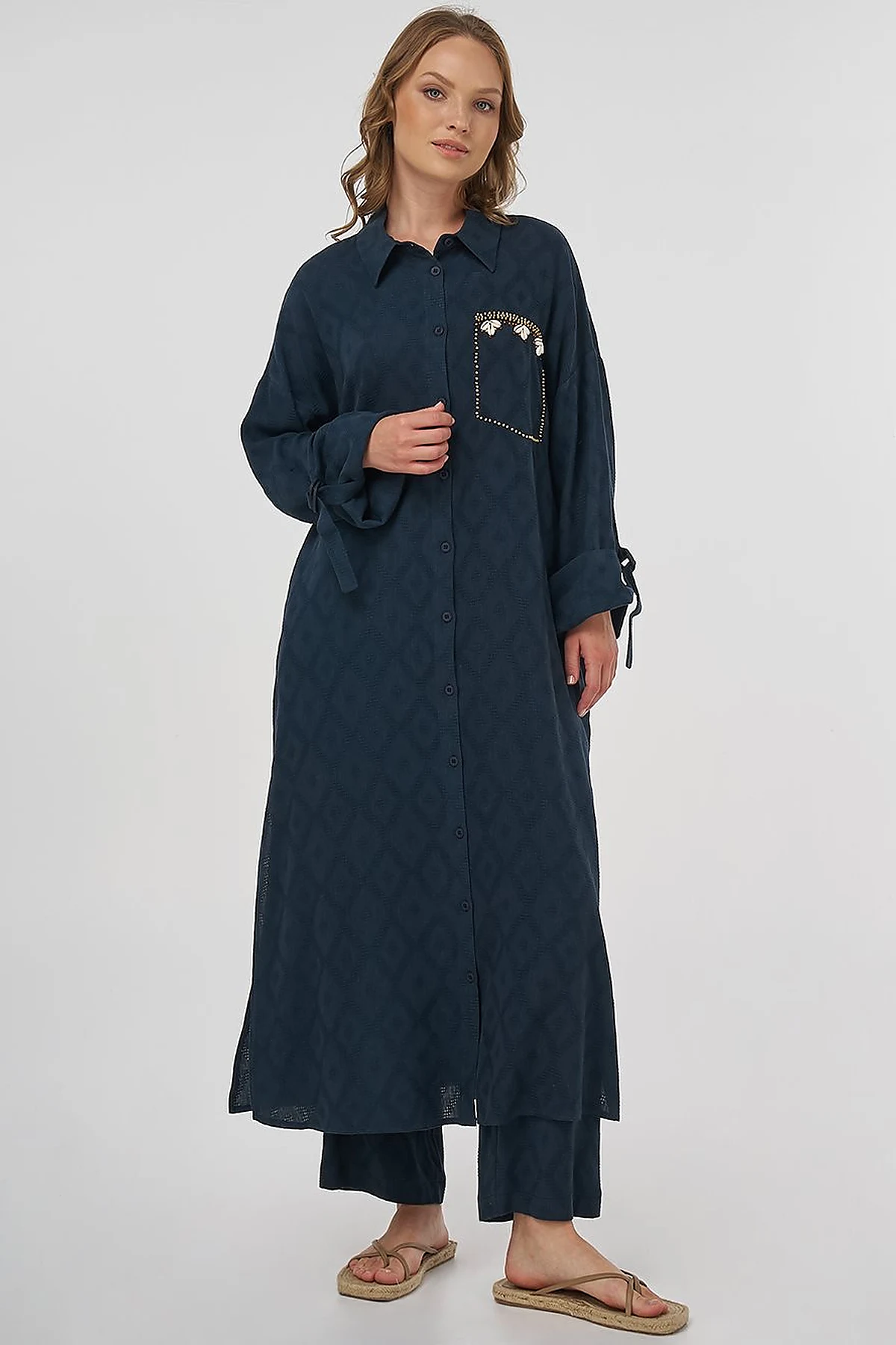 Processing Detailed Linen Viscose Tunic Navy 