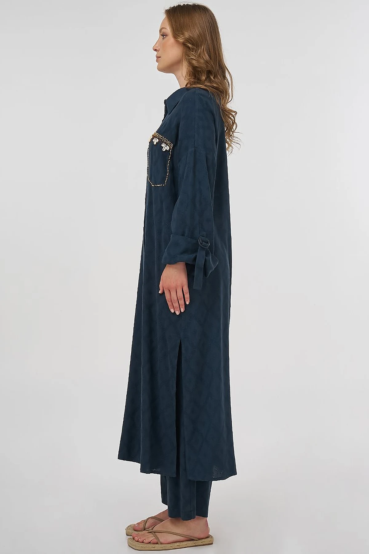 Processing Detailed Linen Viscose Tunic Navy 