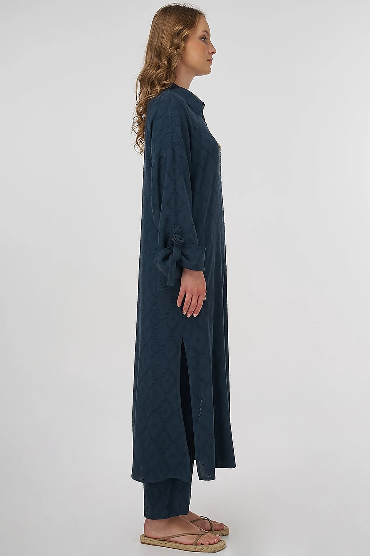 Processing Detailed Linen Viscose Tunic Navy 
