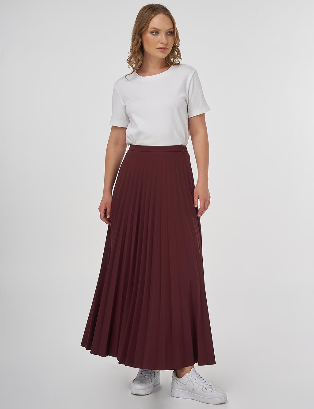 Zipped Pleated Skirt Burgundy