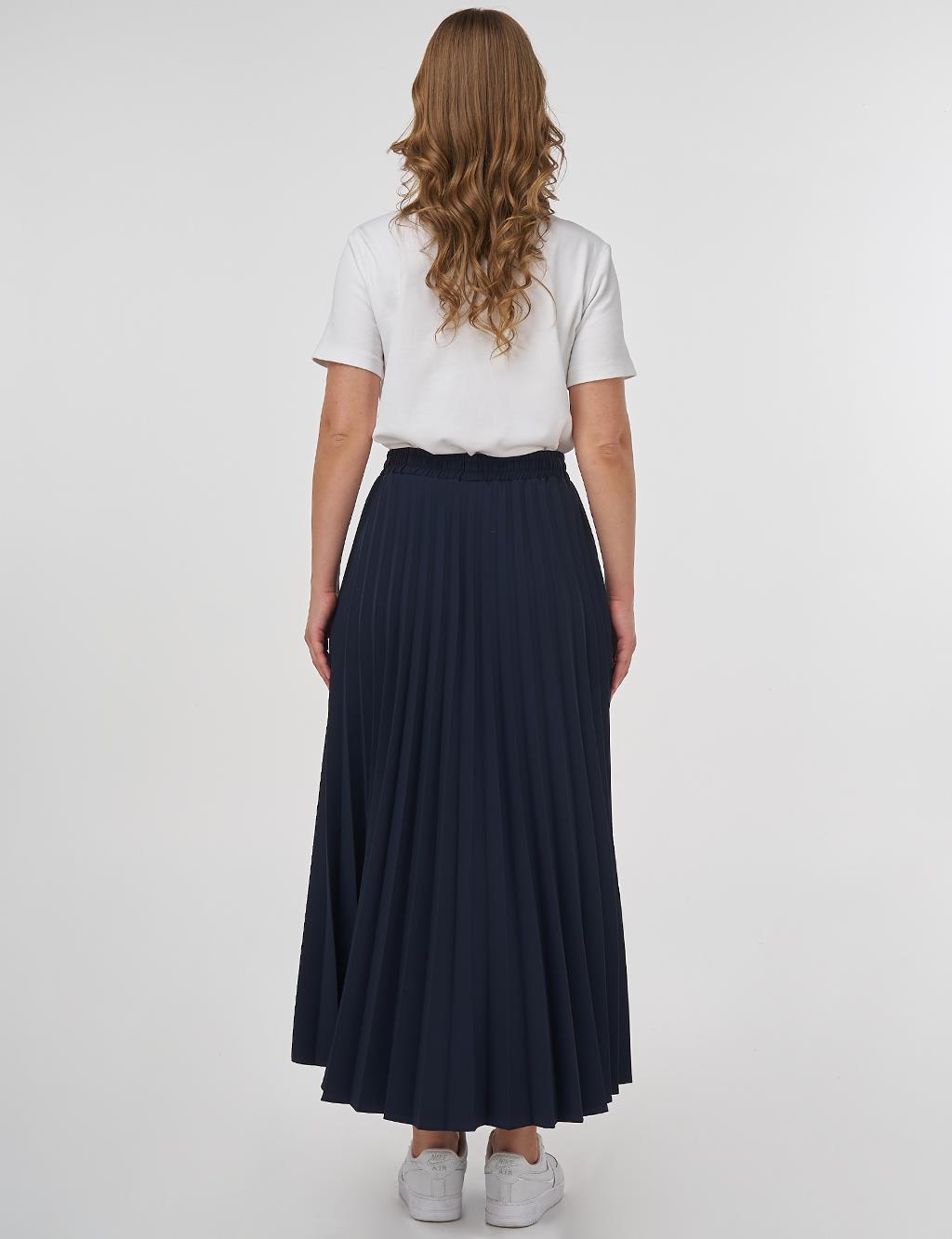 High-Waisted Pleated Skirt Dark Navy