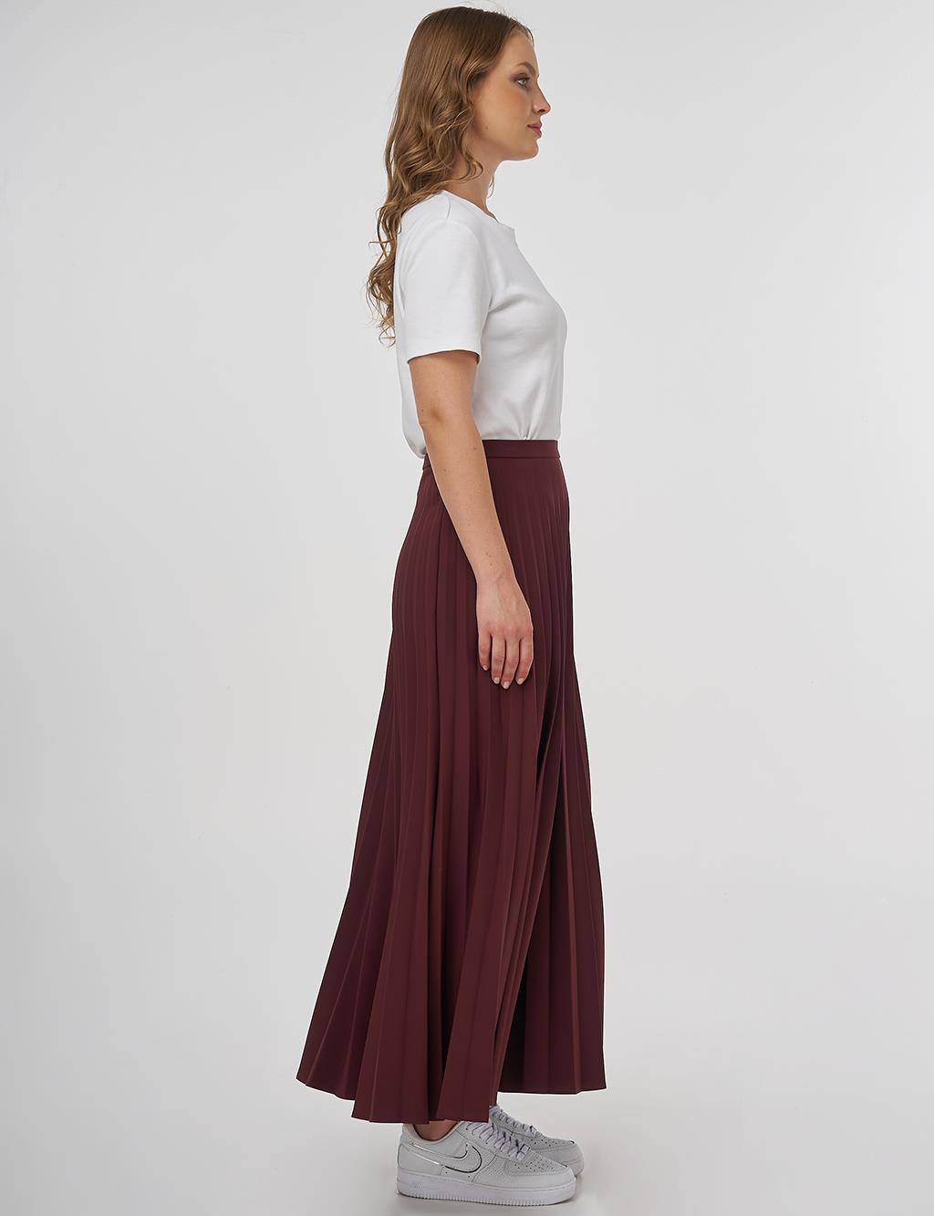 Zipped Pleated Skirt Burgundy