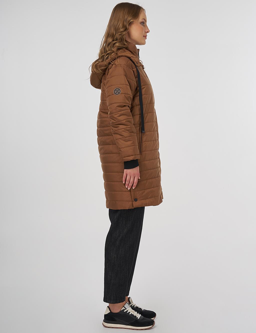 Dik Yaka Kapüşonlu Anorak Mont Camel 