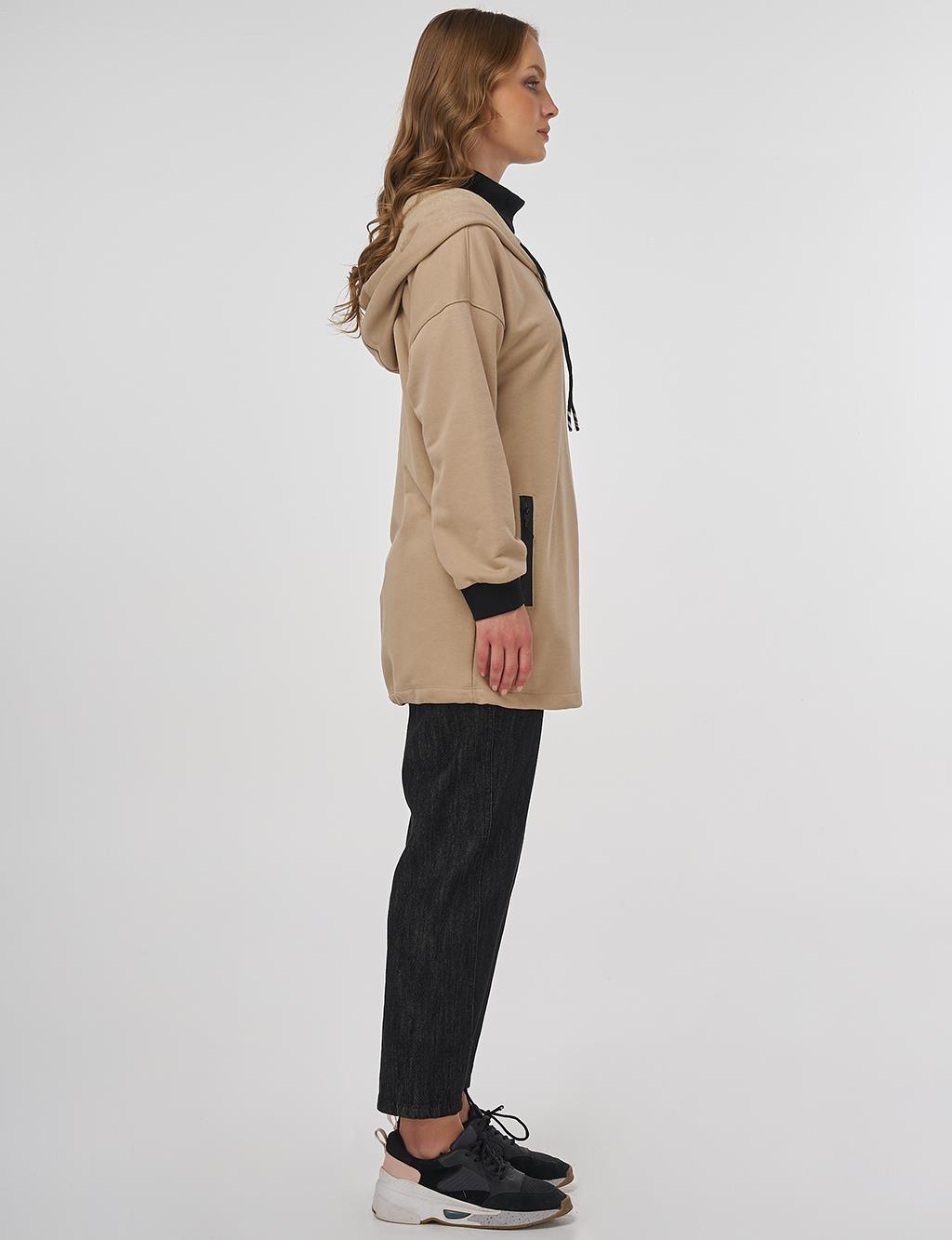 Hooded Three-Ply Sweatshirt Beige 