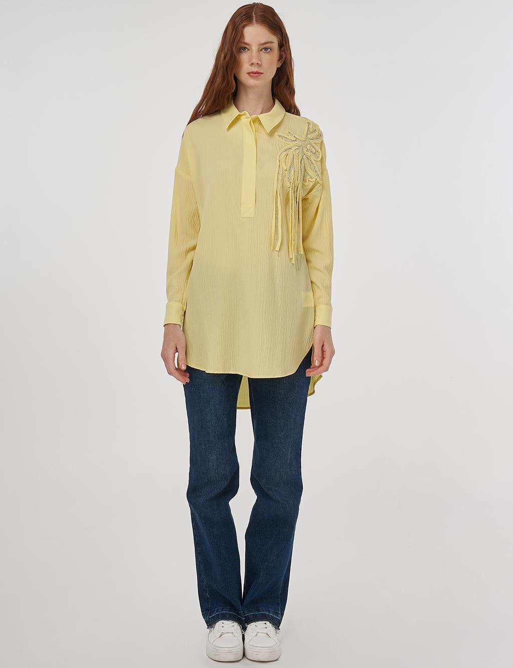 Embroidered Appliqué Viscose Tunic Yellow
