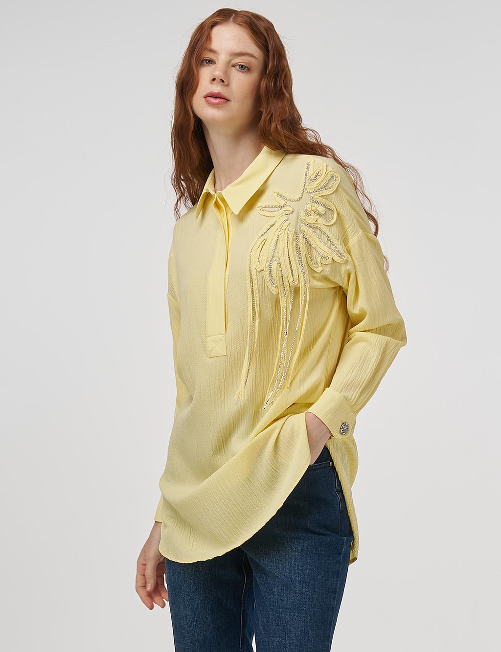Embroidered Appliqué Viscose Tunic Yellow