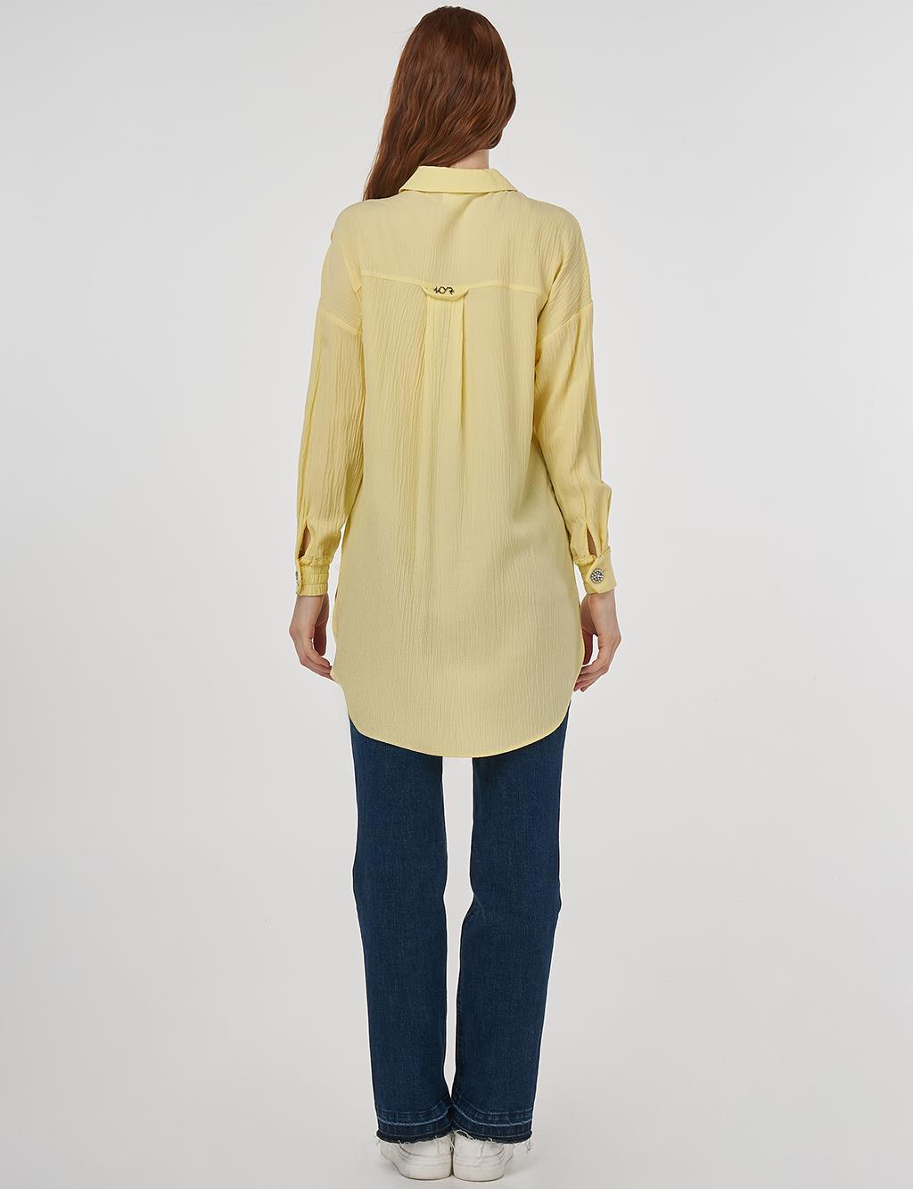 Embroidered Appliqué Viscose Tunic Yellow
