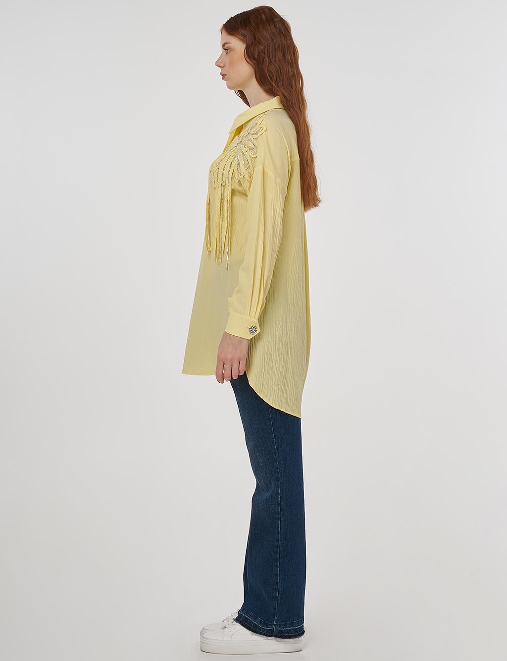 Embroidered Appliqué Viscose Tunic Yellow