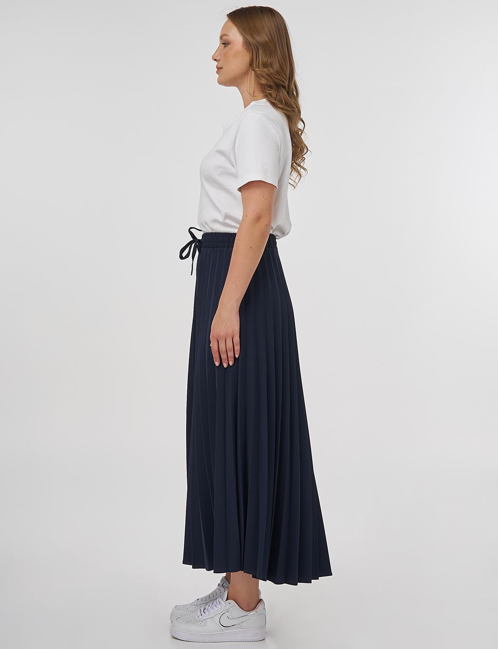 High-Waisted Pleated Skirt Dark Navy