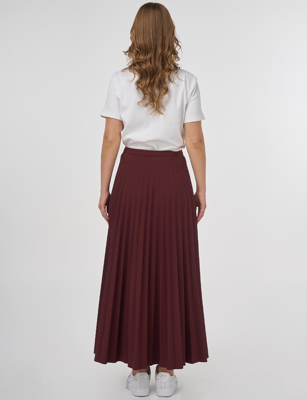Zipped Pleated Skirt Burgundy