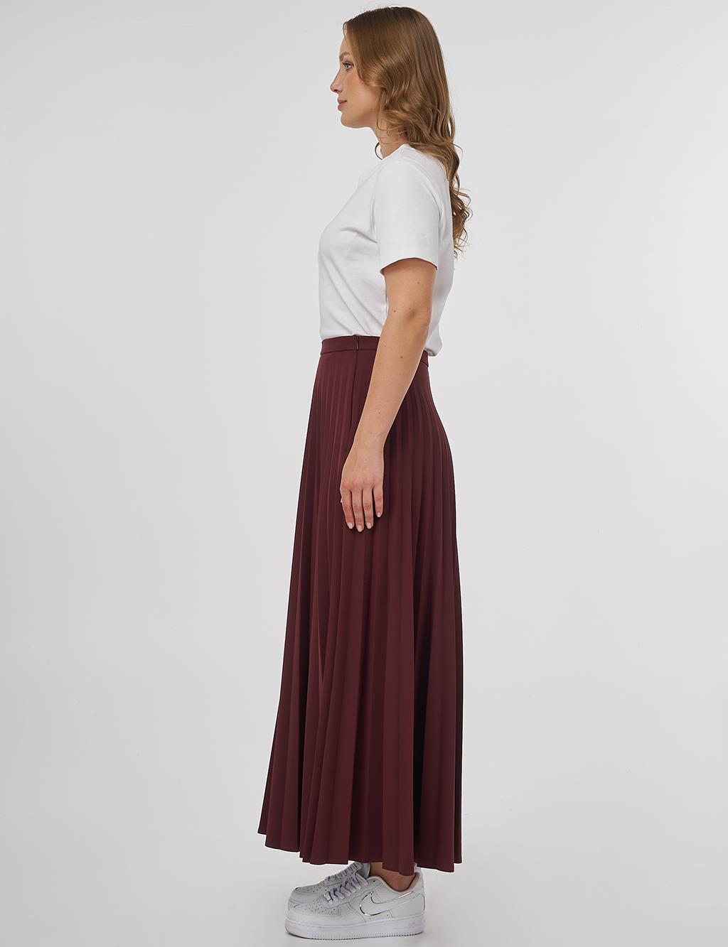 Zipped Pleated Skirt Burgundy