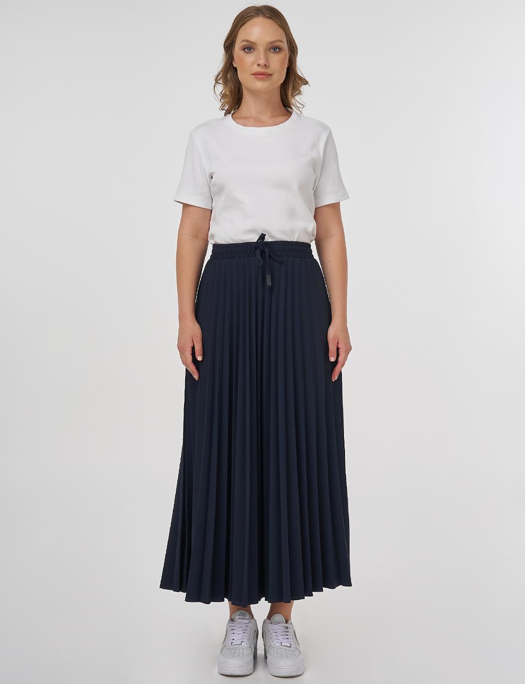 High-Waisted Pleated Skirt Dark Navy
