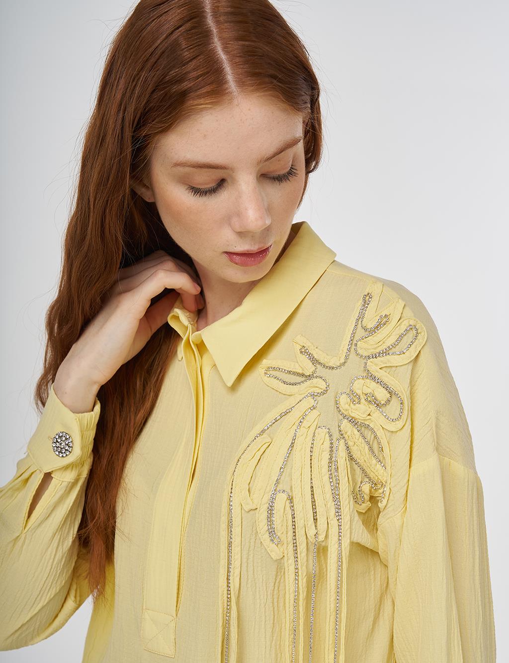 Embroidered Appliqué Viscose Tunic Yellow