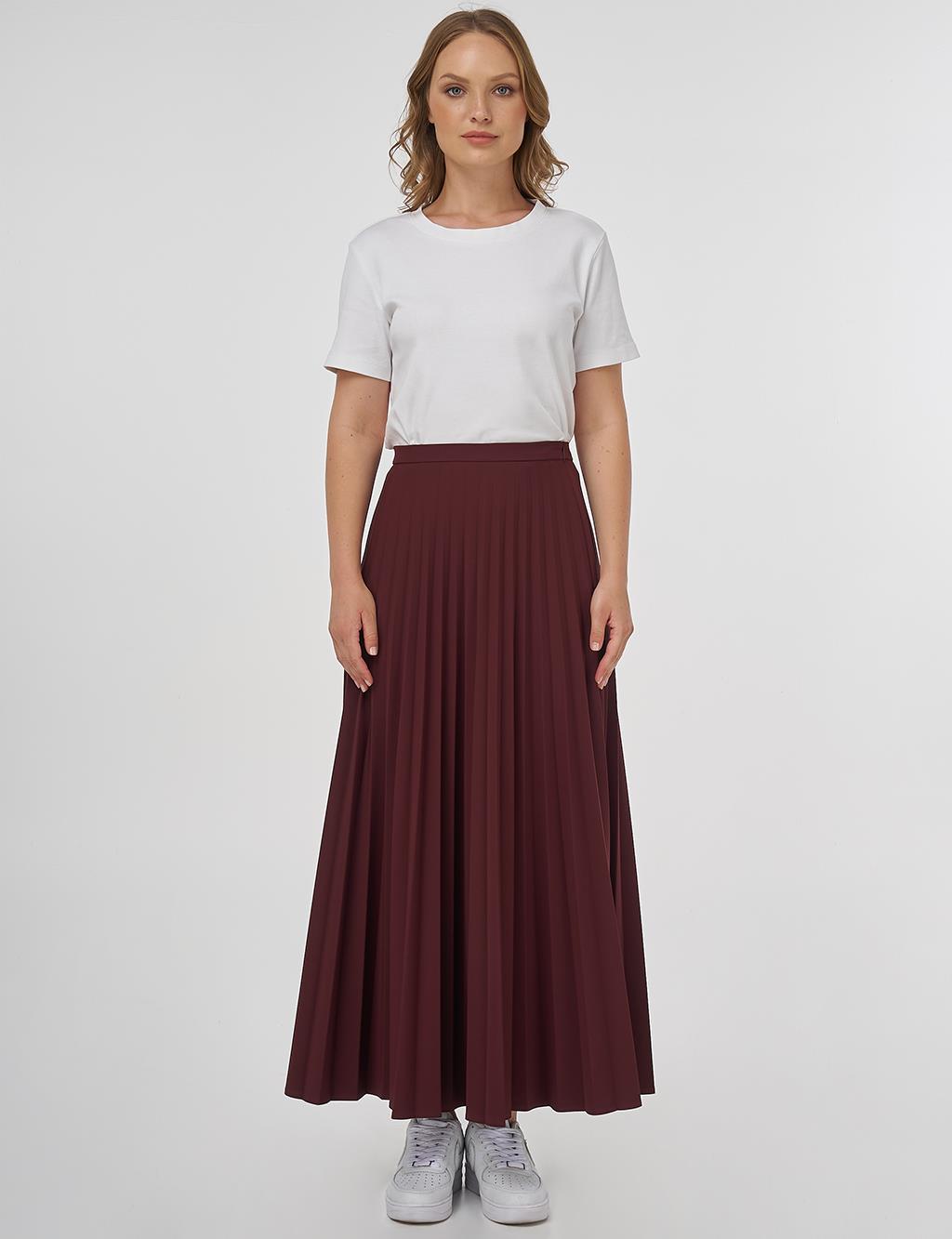 Zipped Pleated Skirt Burgundy
