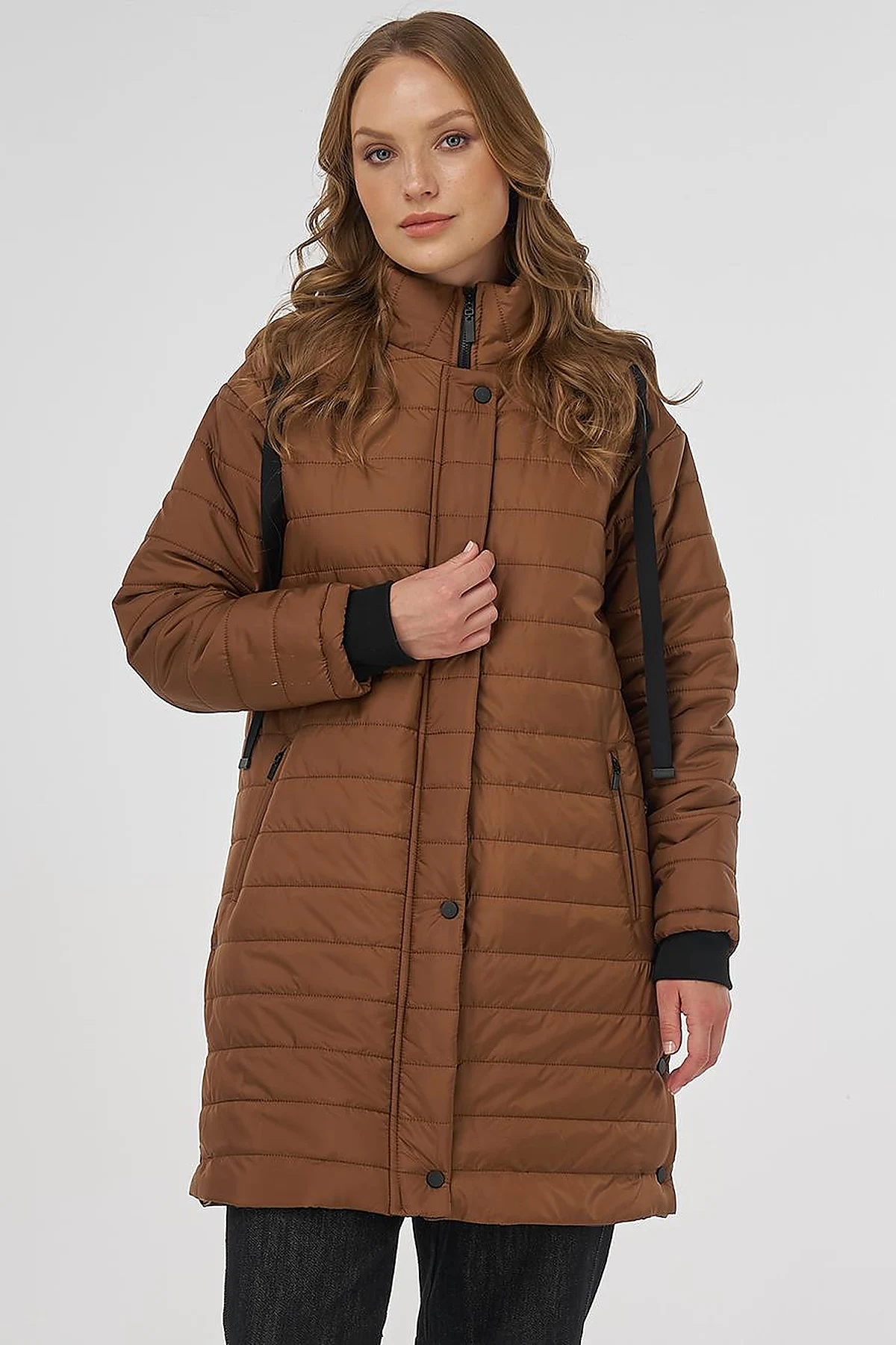 High Collar Hooded Anorak Coat Camel