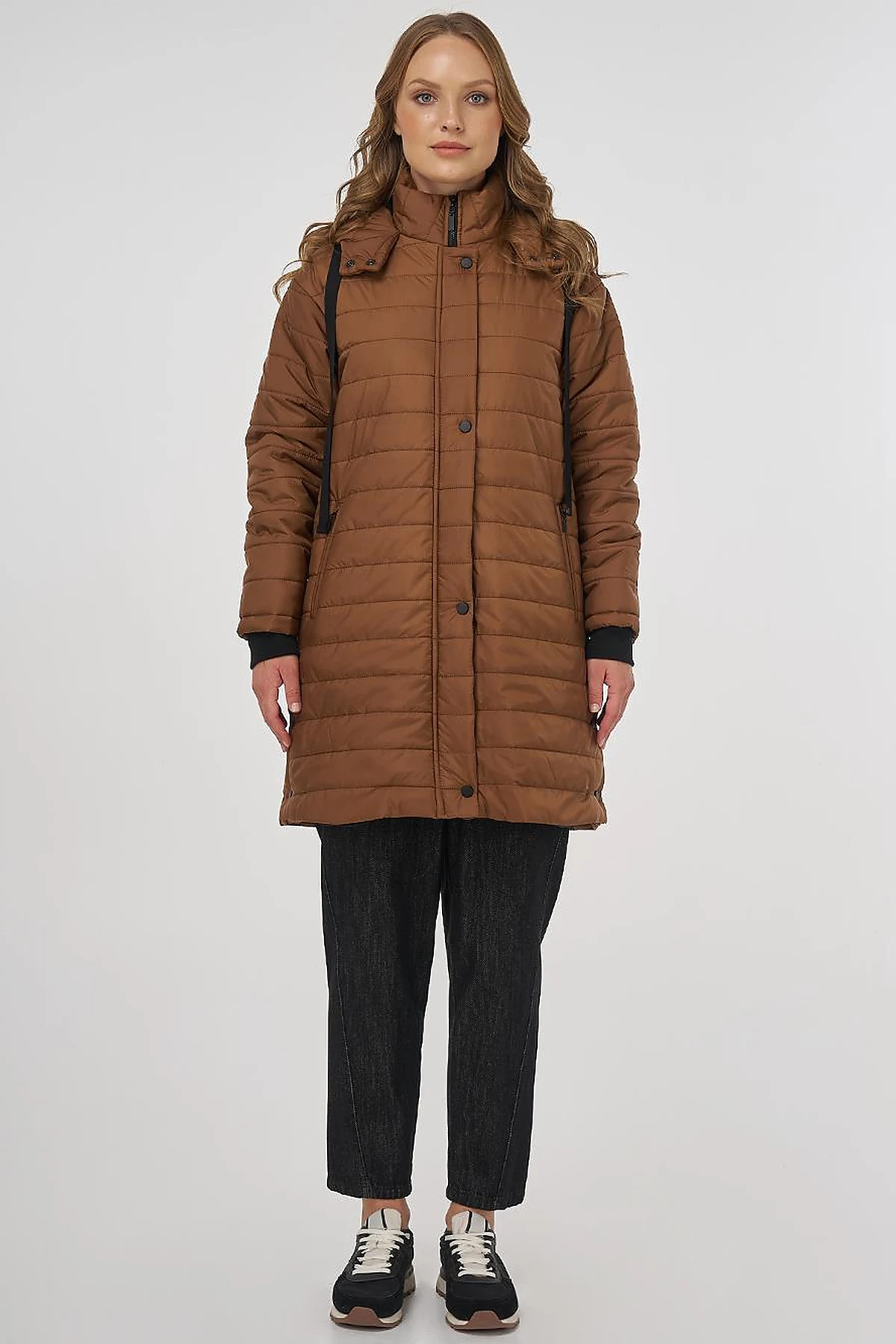 High Collar Hooded Anorak Coat Camel