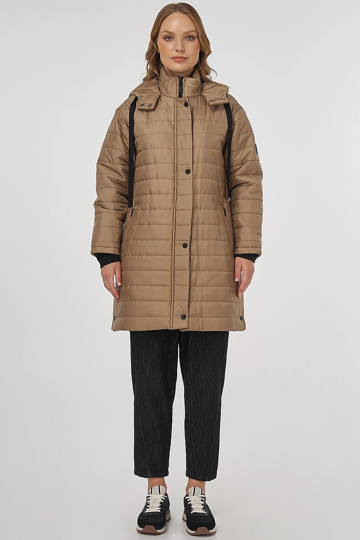 High Collar Hooded Anorak Coat Dark Beige