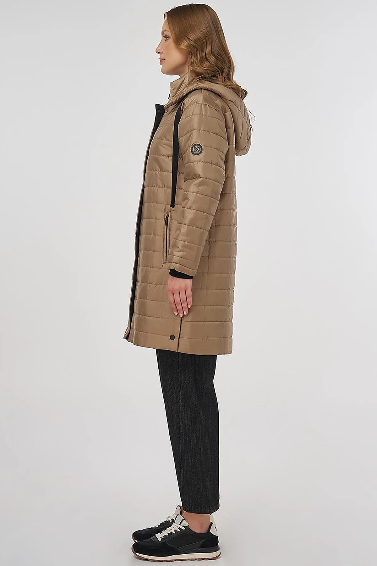 High Collar Hooded Anorak Coat Dark Beige