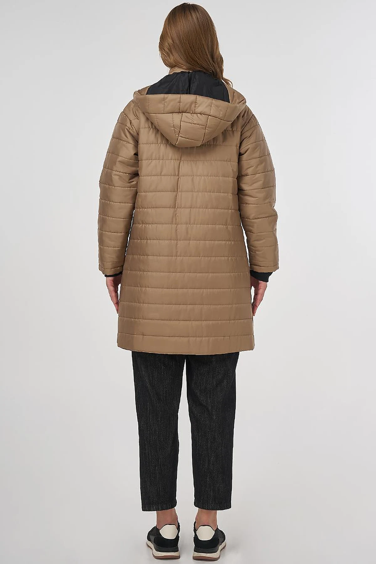 High Collar Hooded Anorak Coat Dark Beige