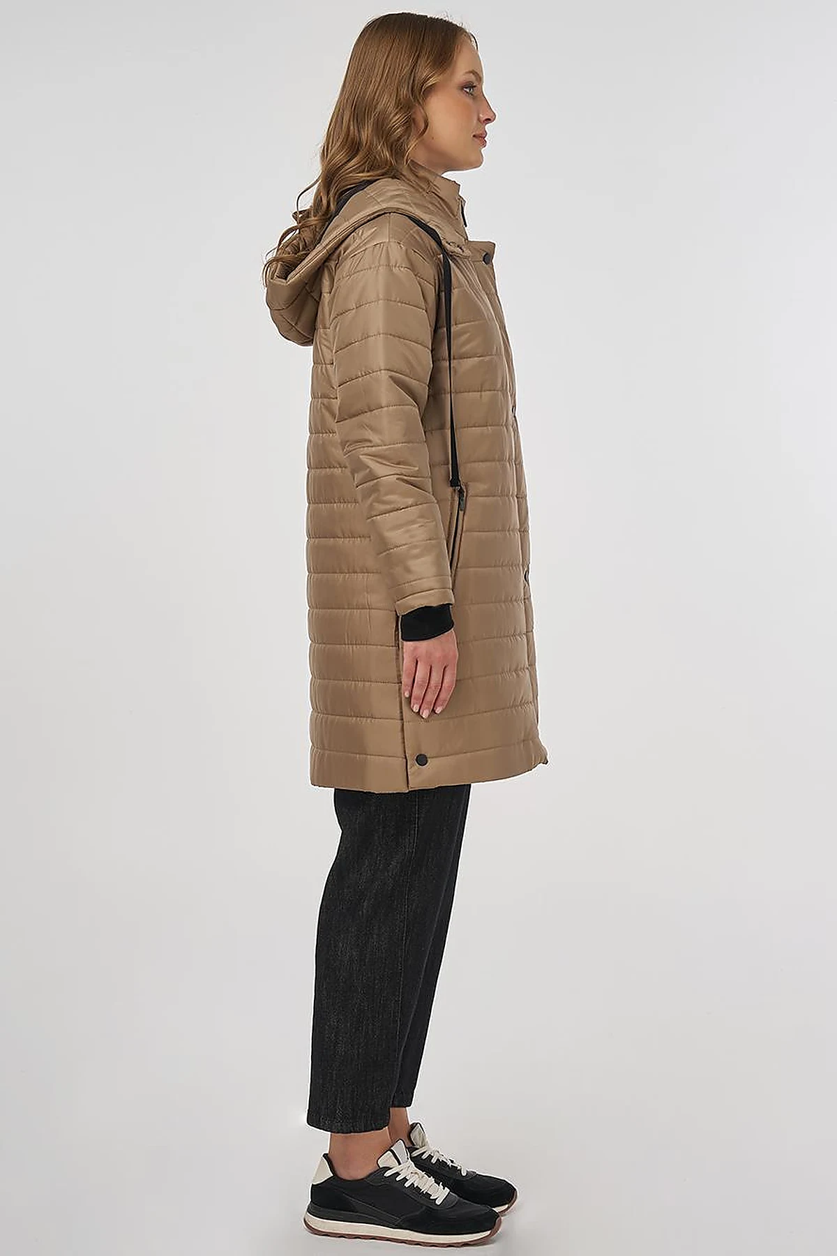 High Collar Hooded Anorak Coat Dark Beige