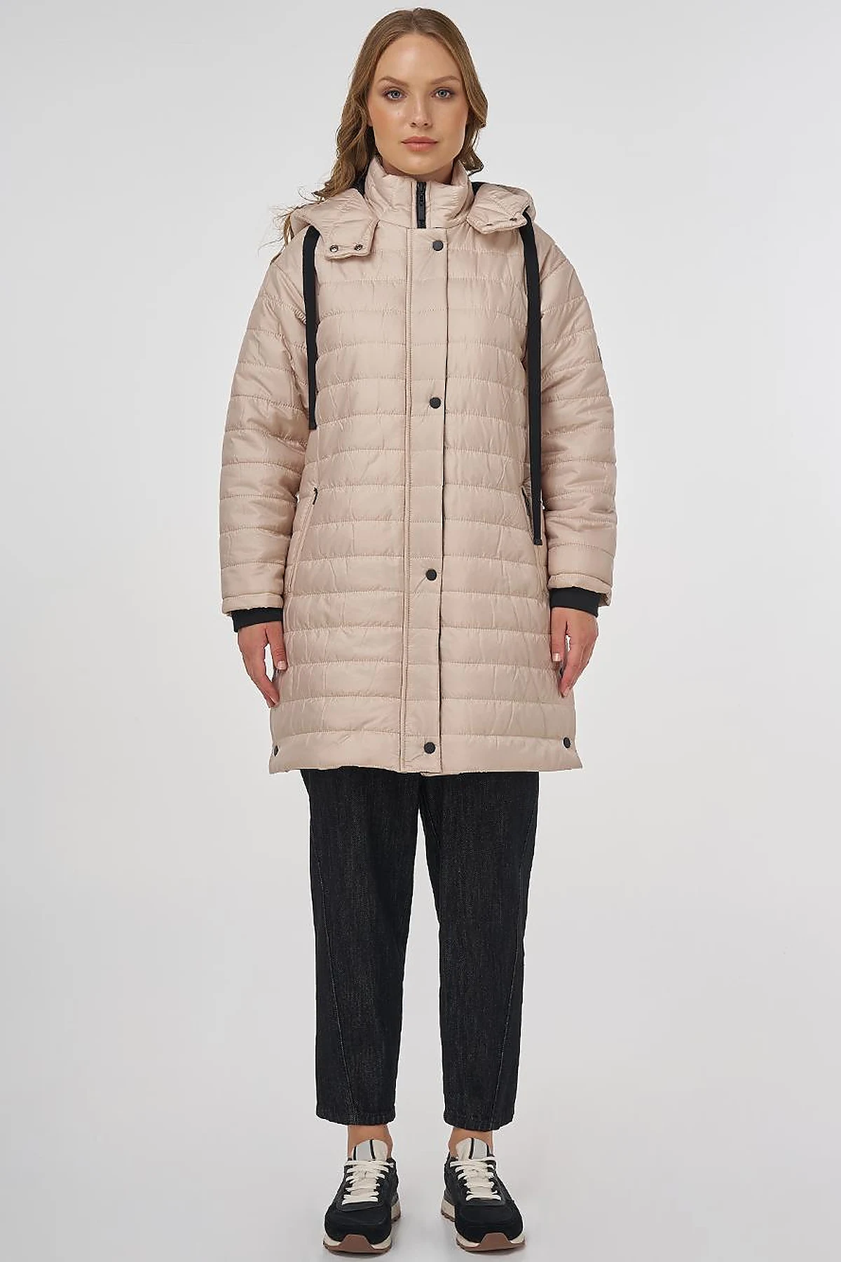High Collar Hooded Anorak Coat Cream