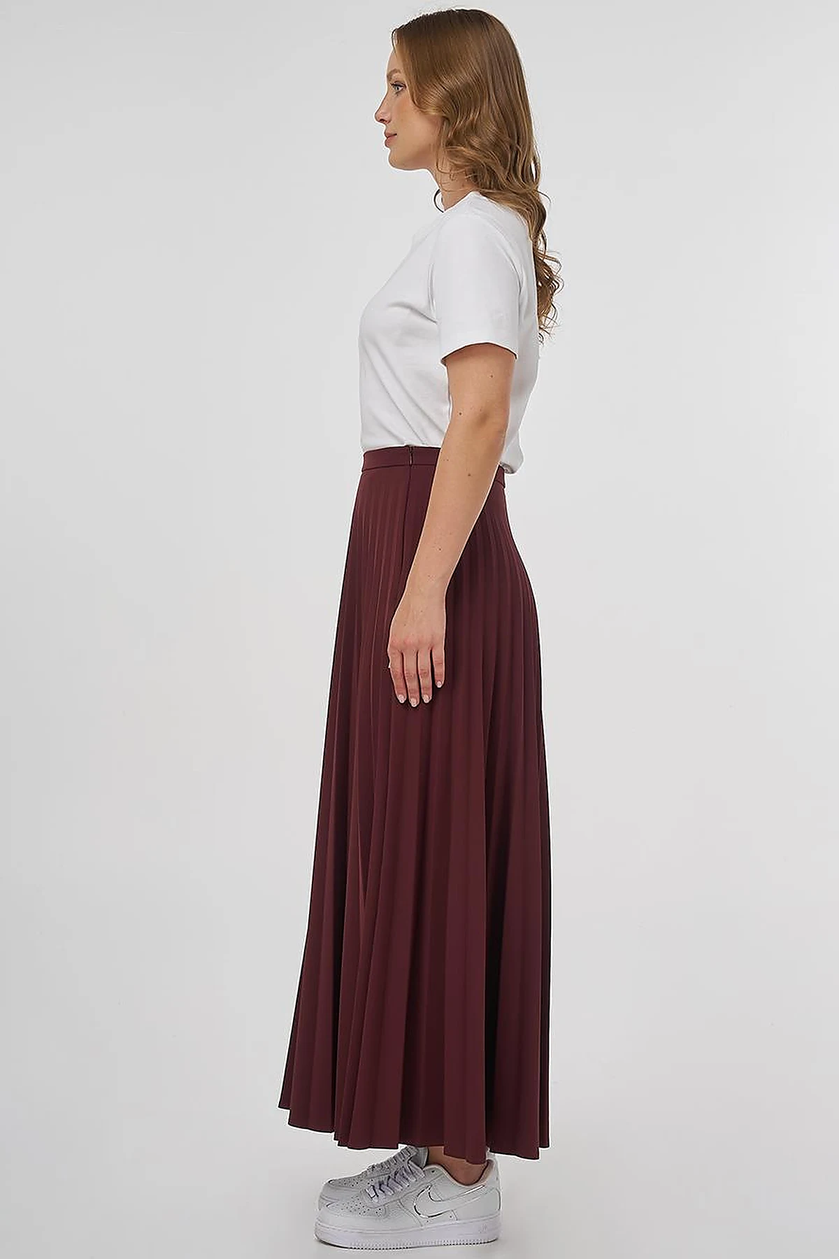 Zipped Pleated Skirt Burgundy
