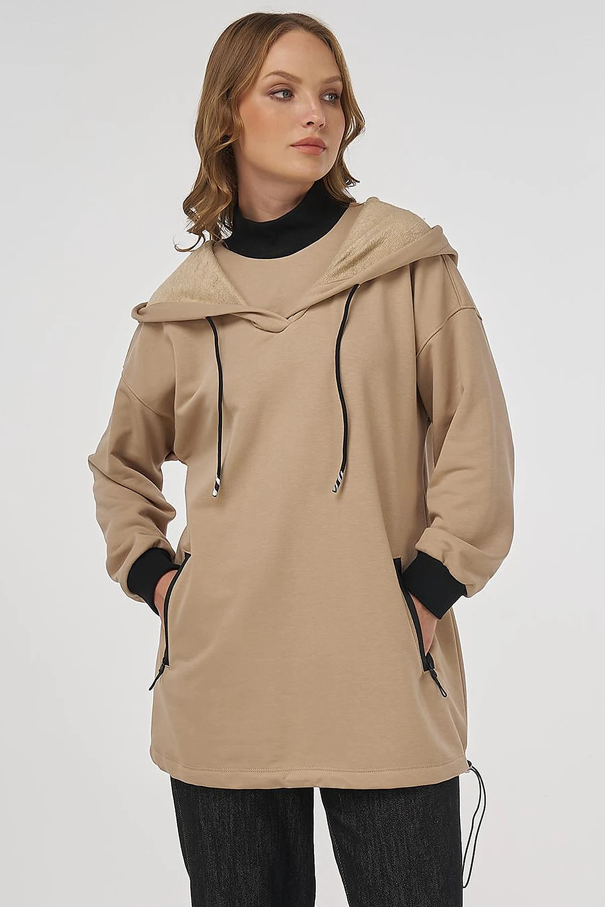 Hooded Three-Ply Sweatshirt Beige 