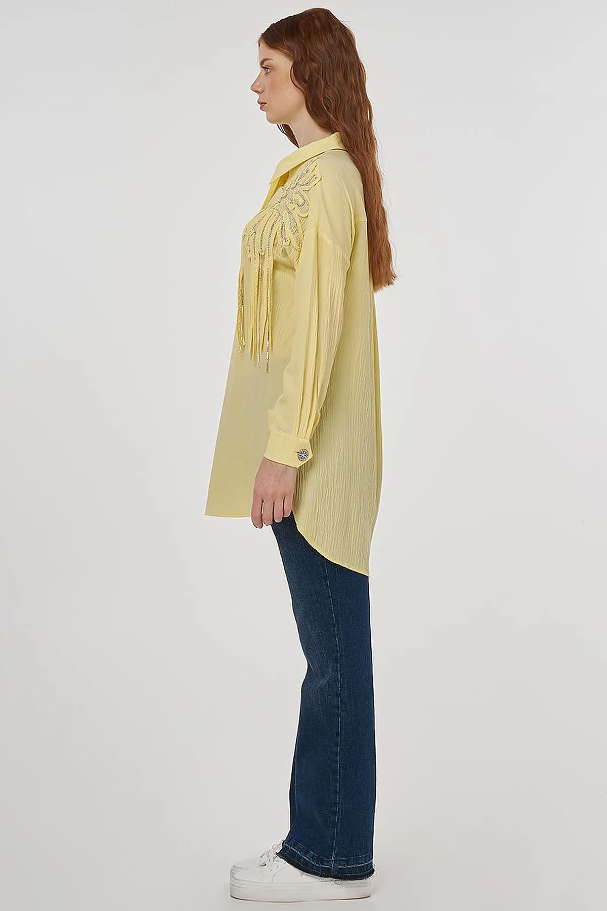 Embroidered Appliqué Viscose Tunic Yellow