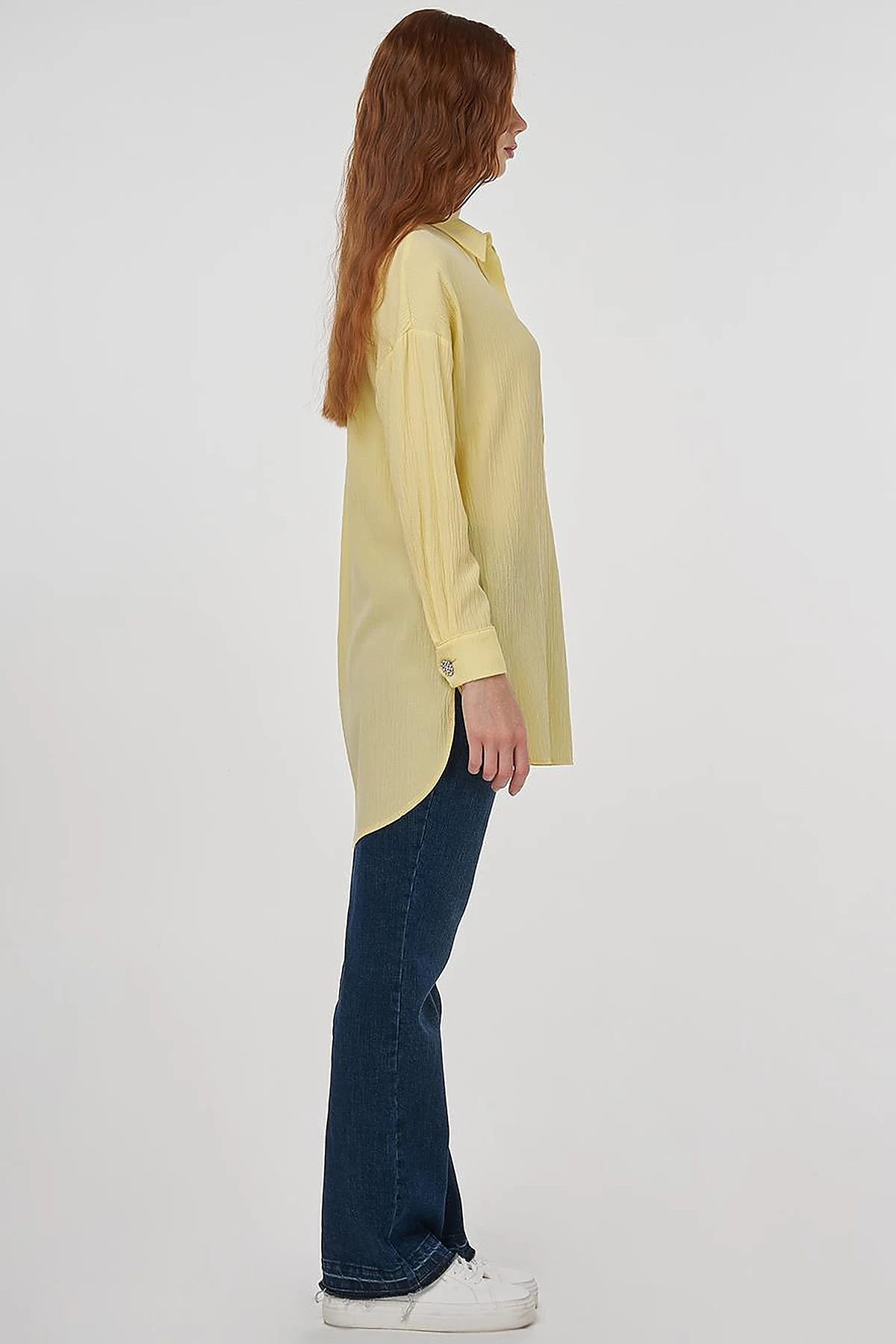 Embroidered Appliqué Viscose Tunic Yellow