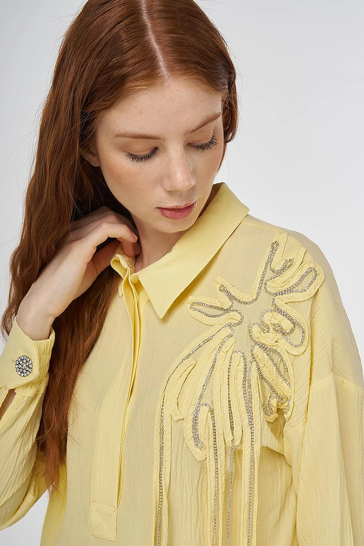 Embroidered Appliqué Viscose Tunic Yellow