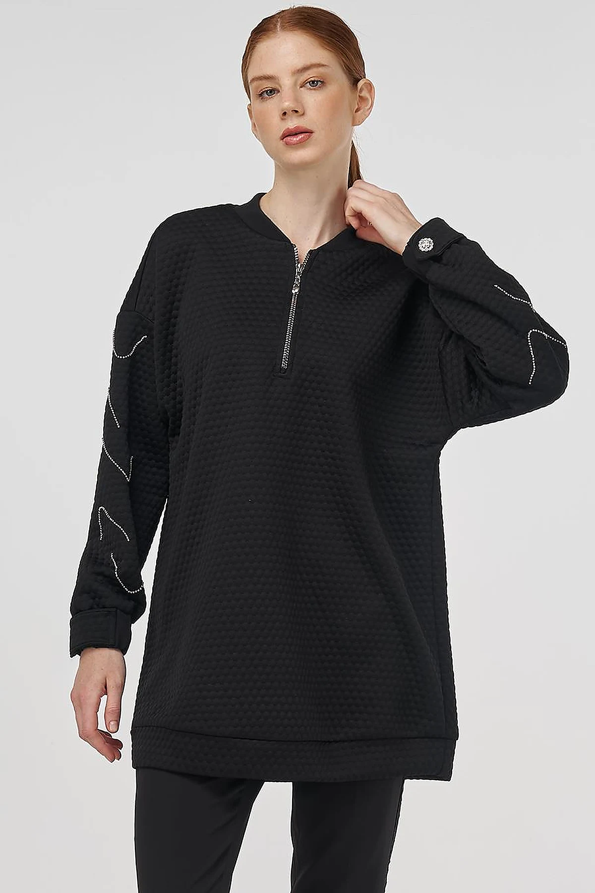 Stone-Embellished Cotton Sweatshirt Black