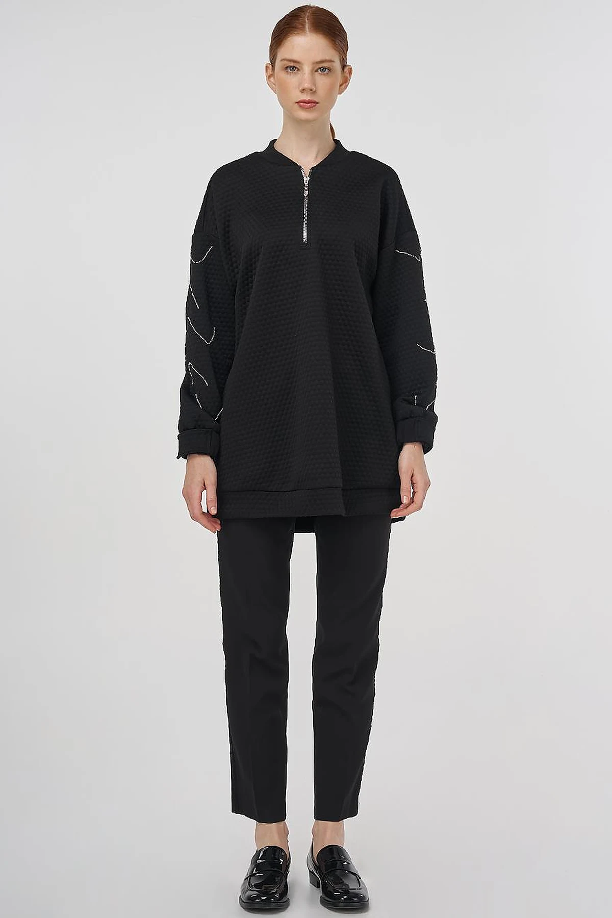 Stone-Embellished Cotton Sweatshirt Black