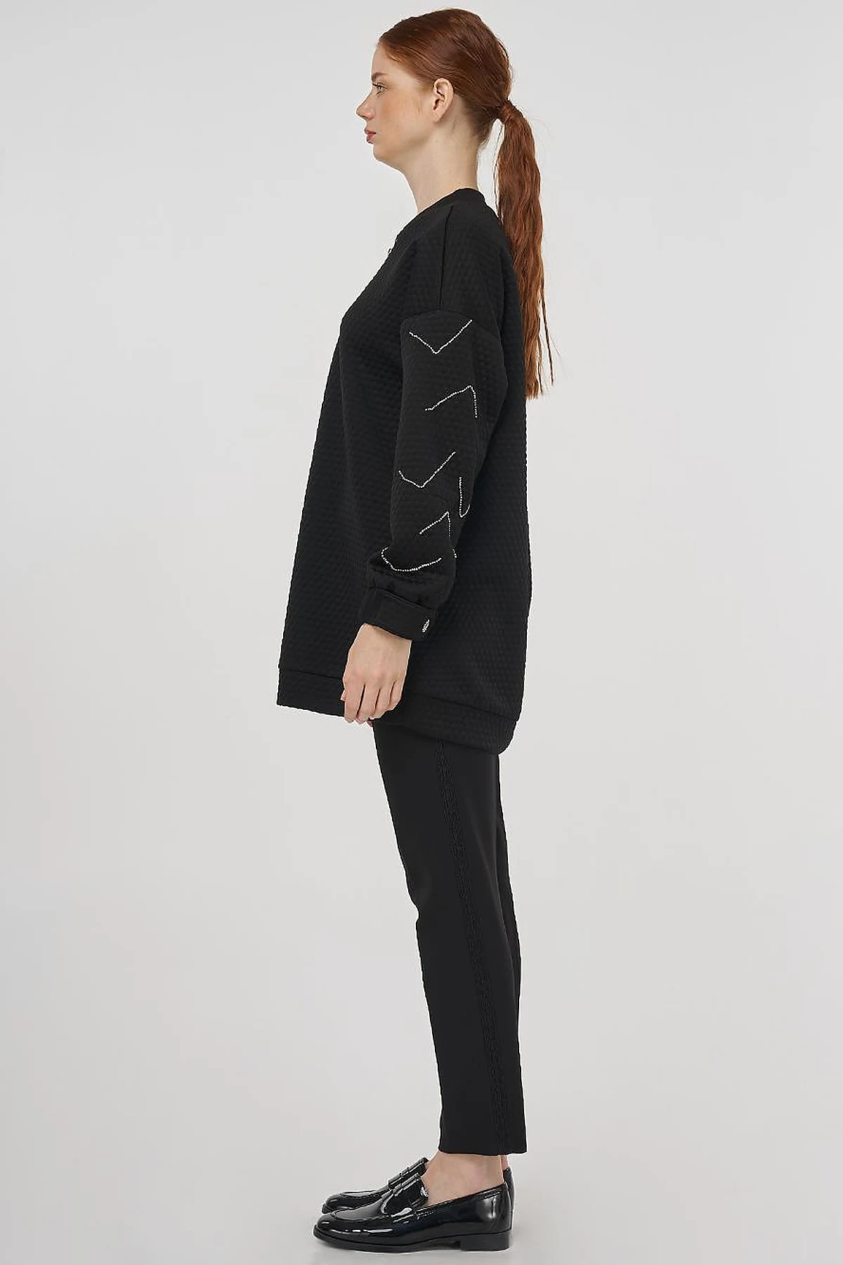 Stone-Embellished Cotton Sweatshirt Black