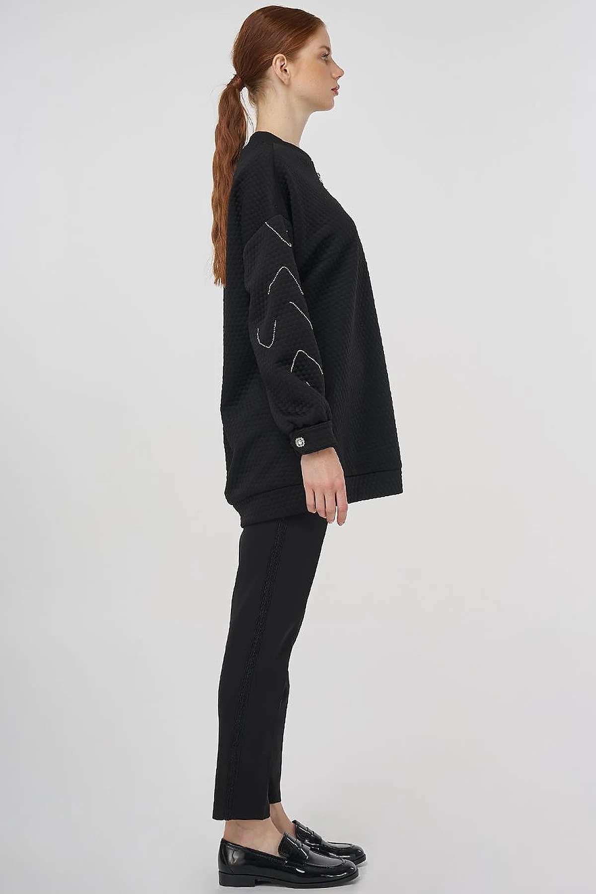 Stone-Embellished Cotton Sweatshirt Black