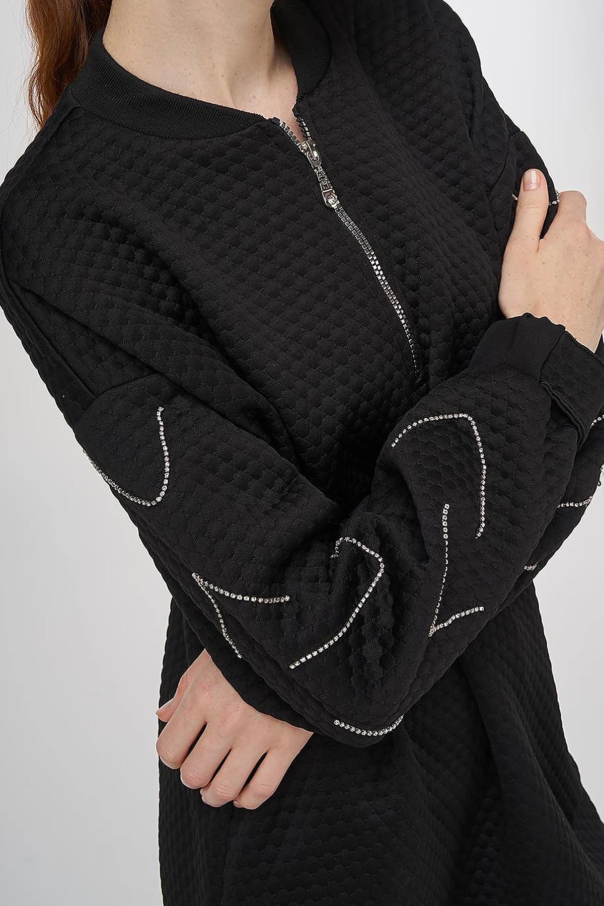 Stone-Embellished Cotton Sweatshirt Black