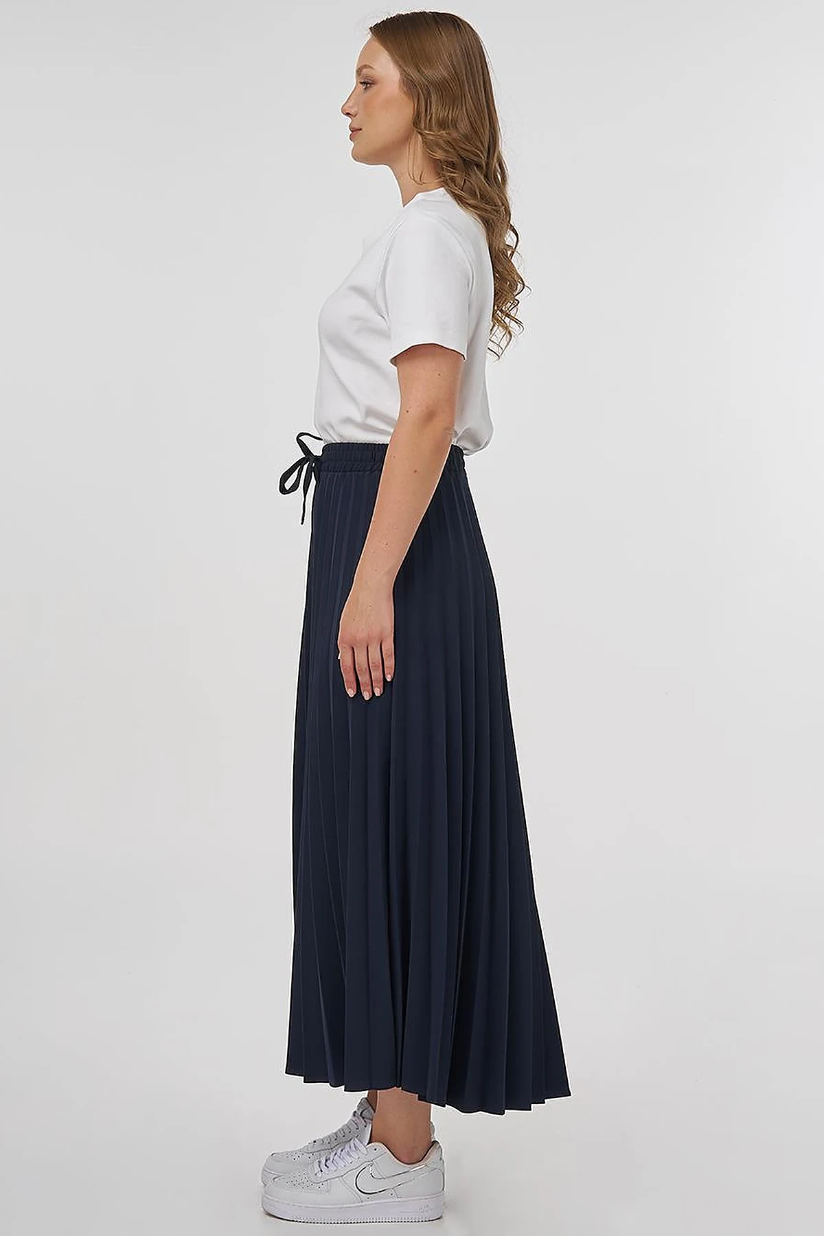 High-Waisted Pleated Skirt Dark Navy