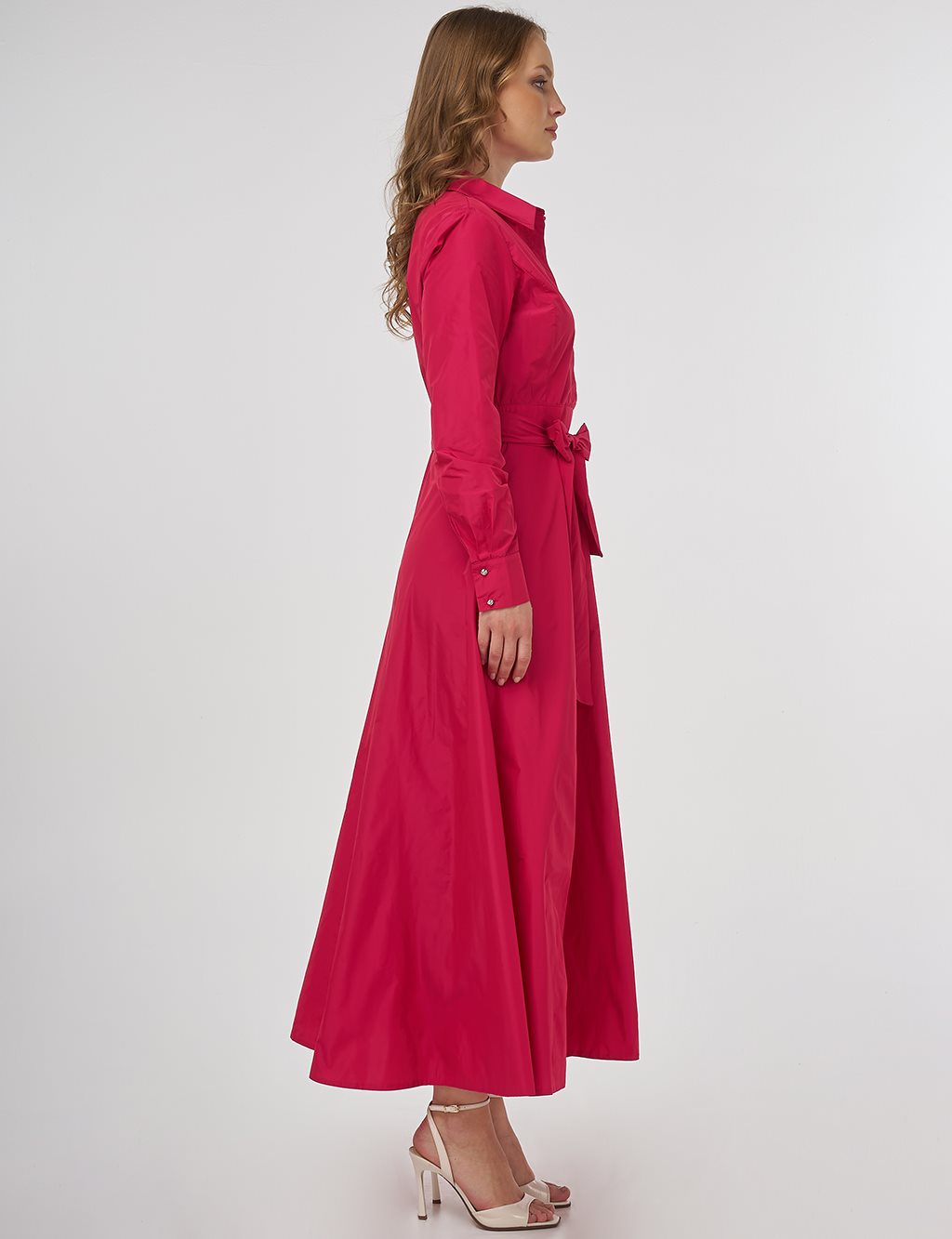 Appliquéd Taffeta Dress Fuchsia