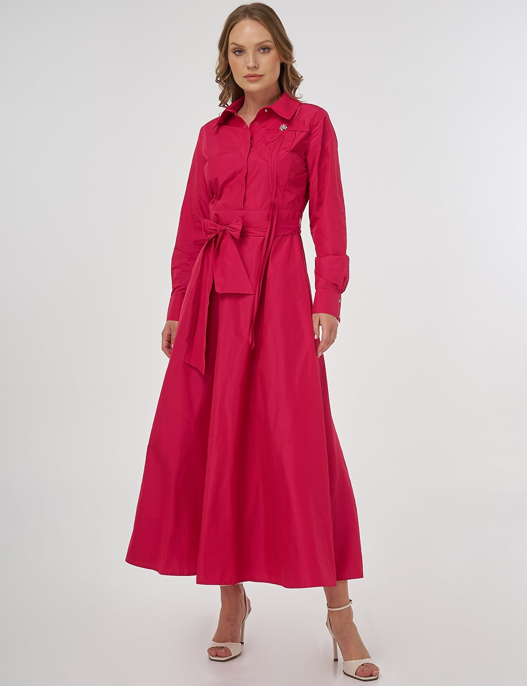 Appliquéd Taffeta Dress Fuchsia