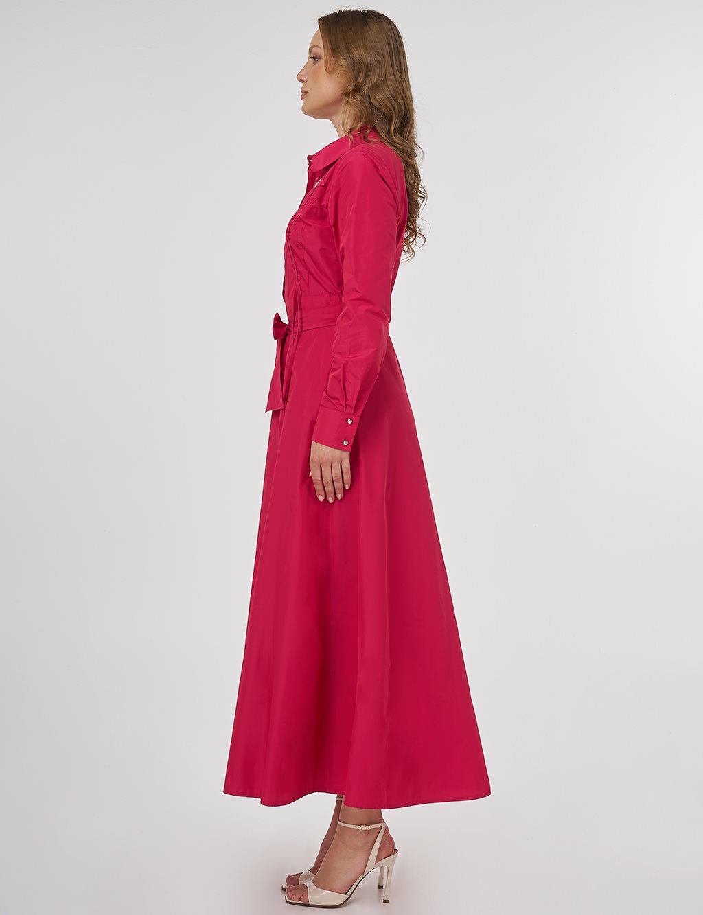 Appliquéd Taffeta Dress Fuchsia