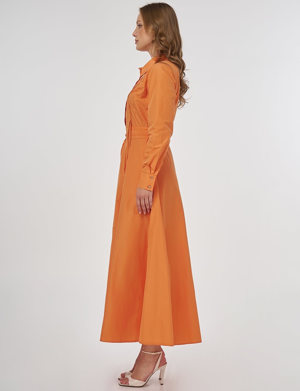 Appliquéd Taffeta Dress Peach