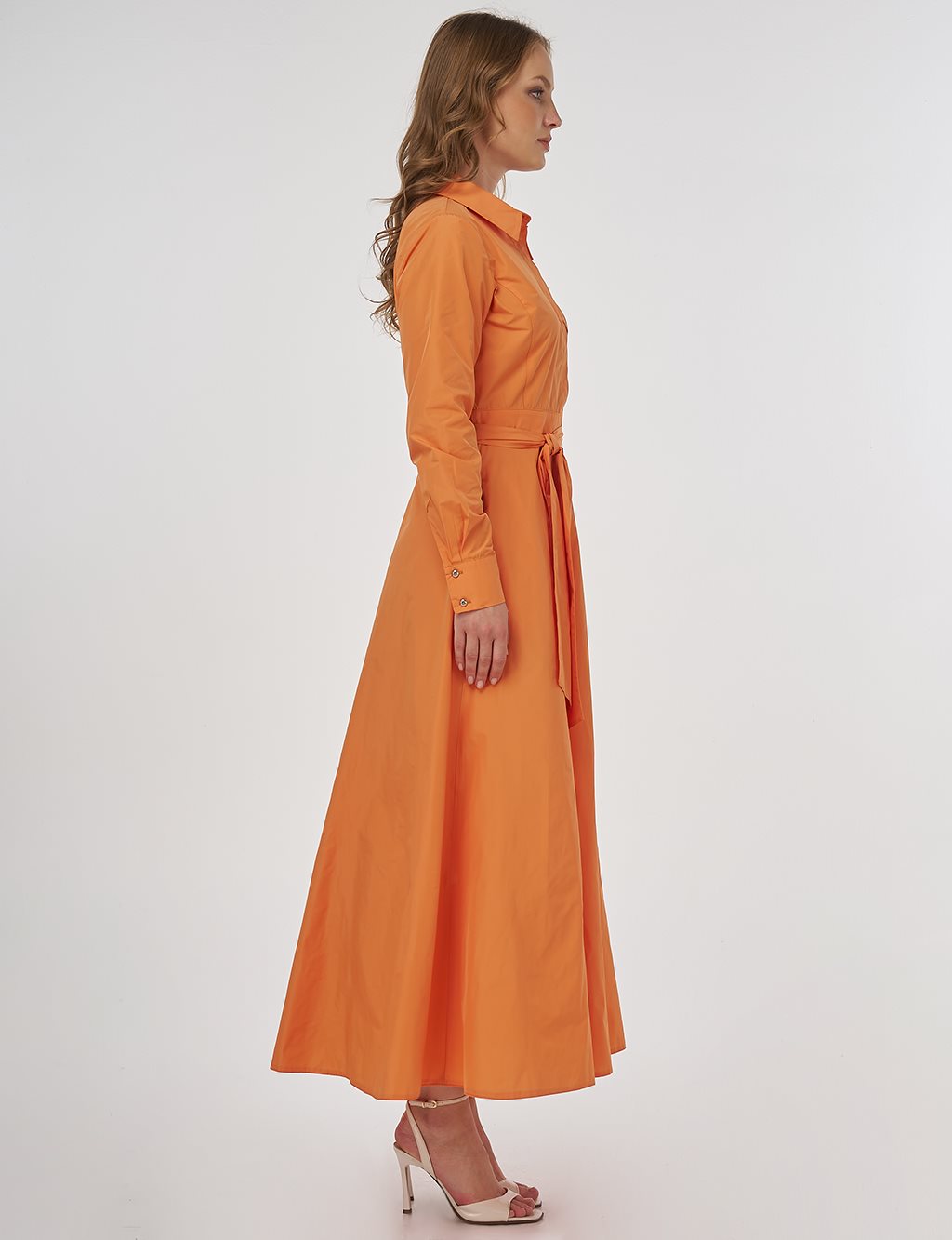 Appliquéd Taffeta Dress Peach
