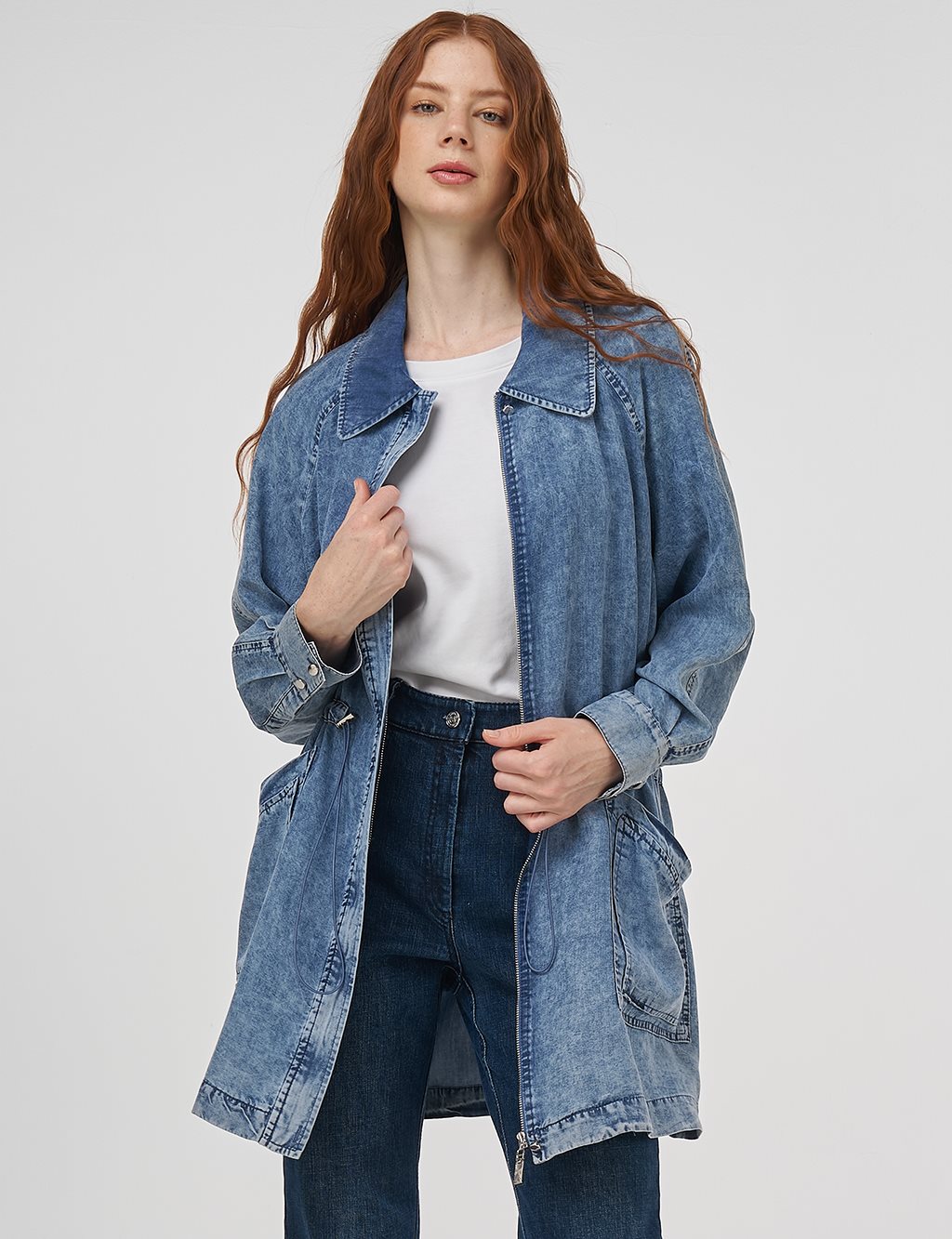 Deep Pocket Drawstring Waist Lyocell Coat Towel Wash
