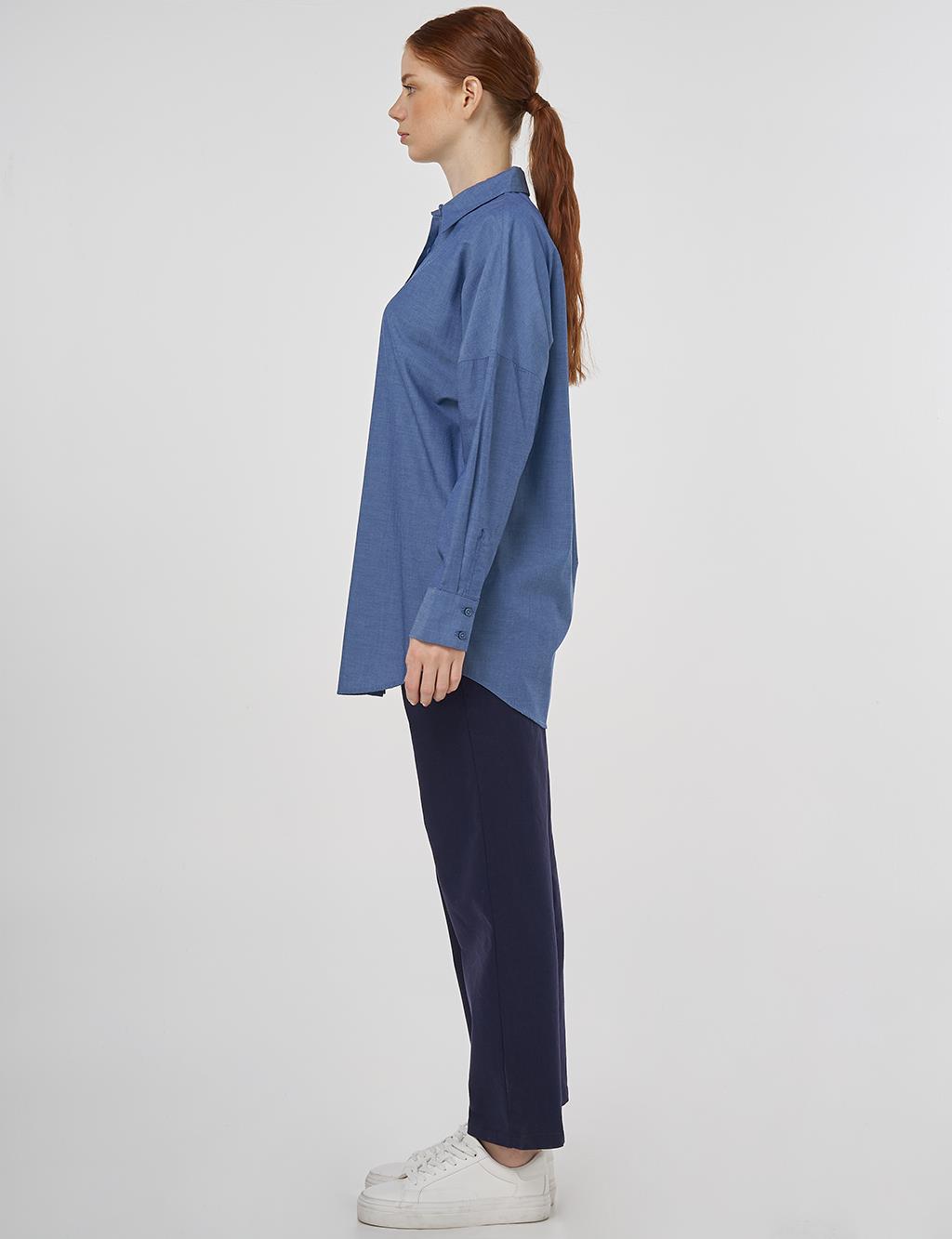 Dropped Shoulder Cotton Tunic Indigo