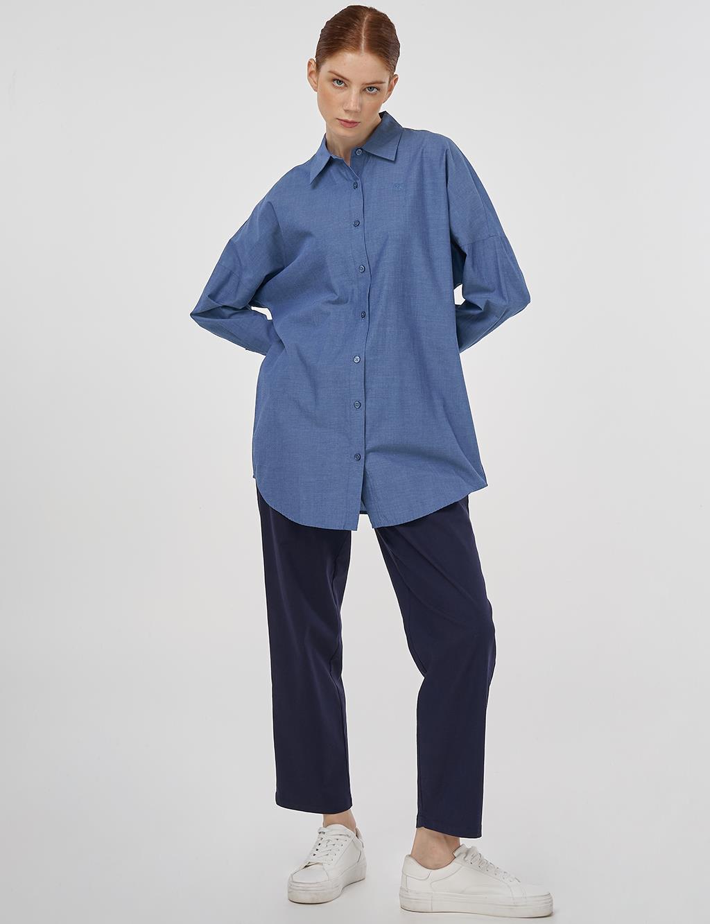 Dropped Shoulder Cotton Tunic Indigo