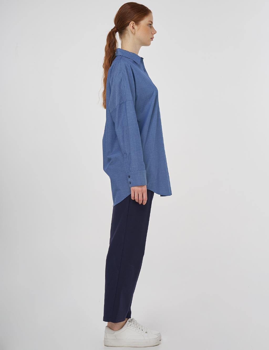 Dropped Shoulder Cotton Tunic Indigo