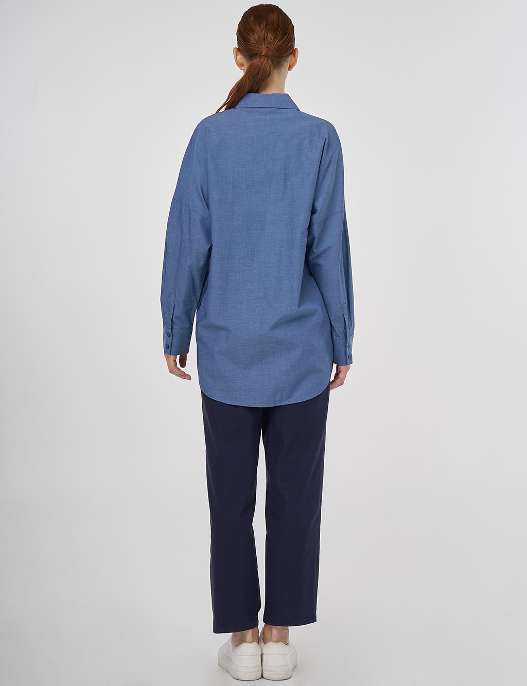 Dropped Shoulder Cotton Tunic Indigo