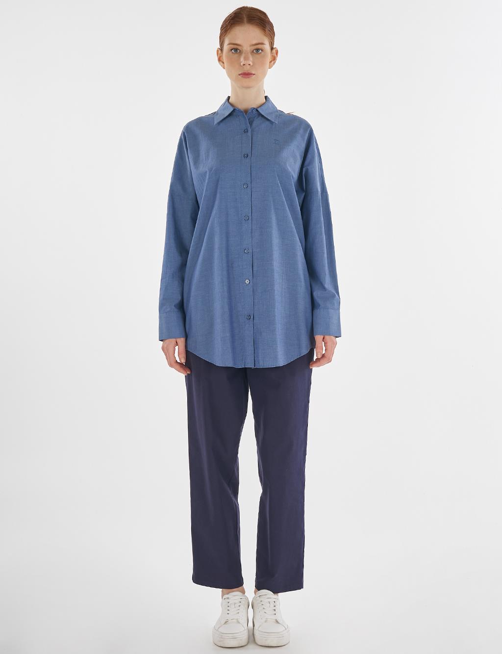 Dropped Shoulder Cotton Tunic Indigo