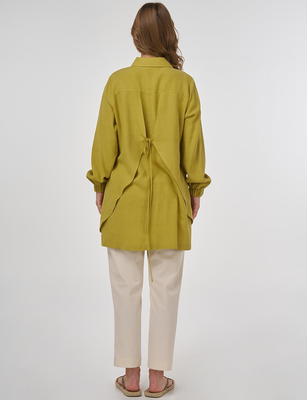 Embroidered Linen Viscose Tunic Oliv